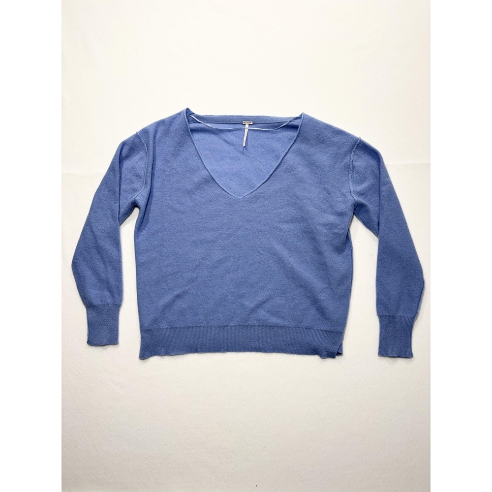 Free People Sweater Womens S Blue V Neck Lightweight Knit Pullover Raglan Casual